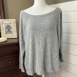 Torrid Soft Marled Gray Ribbed Off-the-Shoulder Sleep Sweater